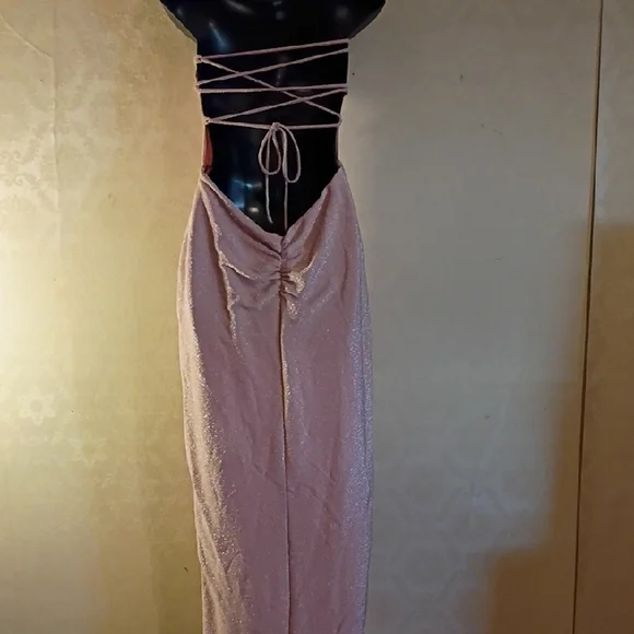 Elegant Pink Spaghetti Strap Dress, Retro Vibes. Stretchy,Size Large. Fairy Core - Picture 6 of 16